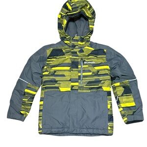 Columbia Boys Ski Jacket Small Gray Yellow Hooded Insulated Winter Jacket - Warm